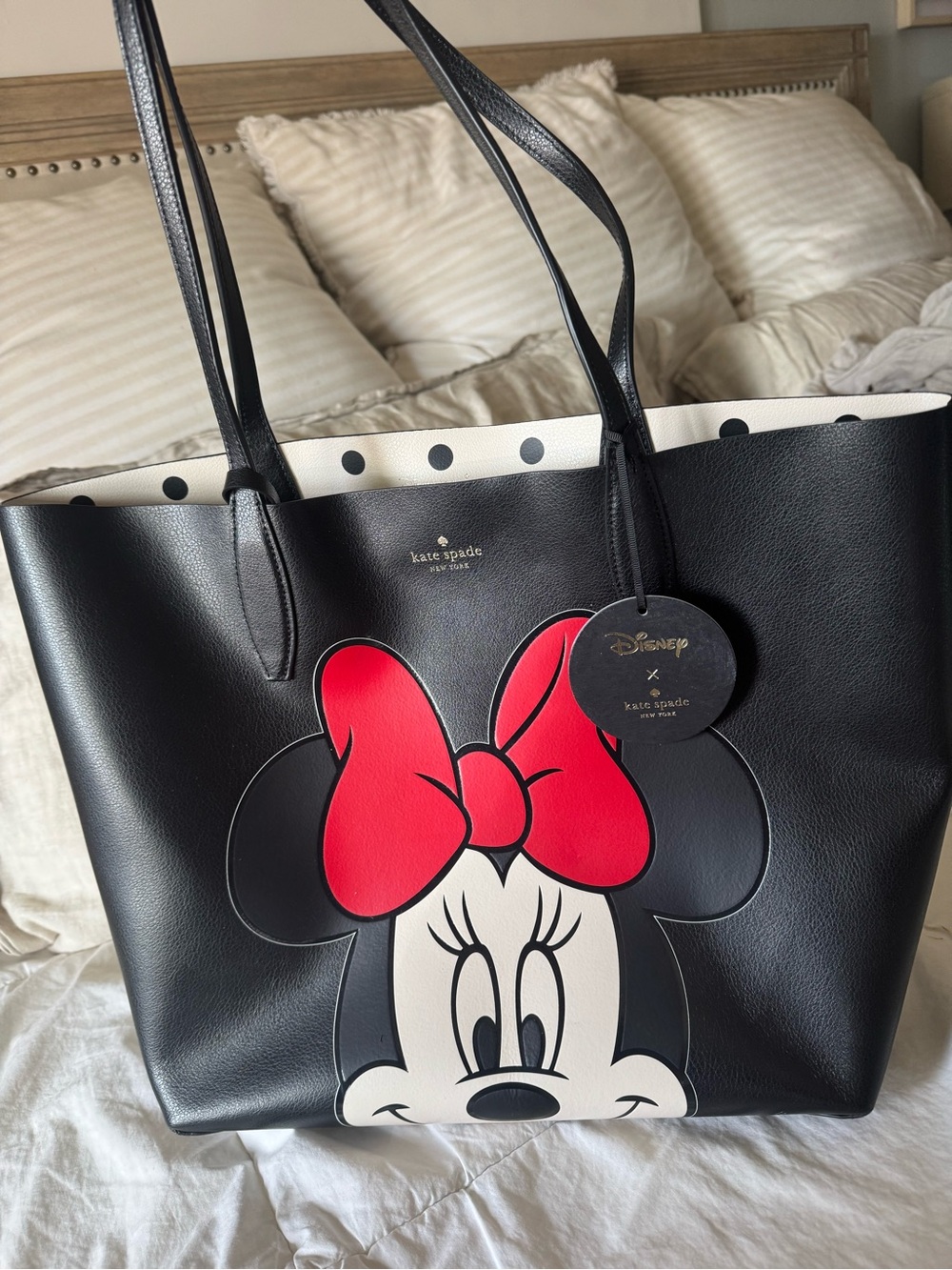 Disney kate spade black tote with red bow Minnie Mouse graphic